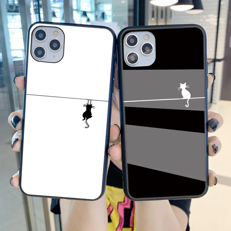 

for oneplus 8 pro 8T Case Luxury Cat shadow Hard Tempered Glass Cover
