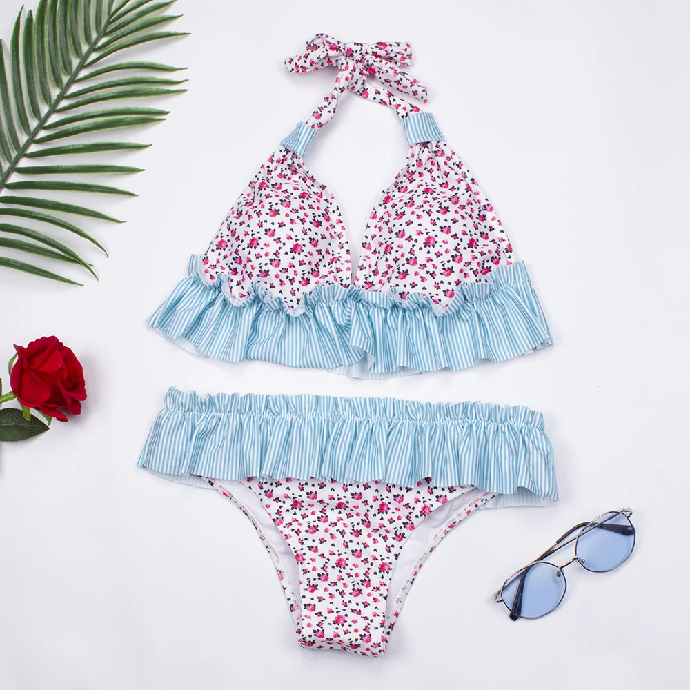 Женский комплект бикини с винтажным принтом купальный костюм рюшами и Бралетт