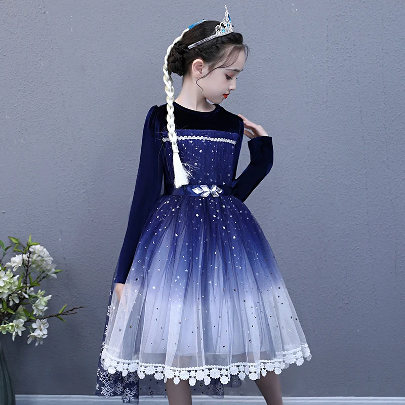 Girls Princess Dresses Kids Snow Queen Cosplay Christmas Carnival Clothing Girl Halloween Velvet Long Sleeve Dress Vestidos |