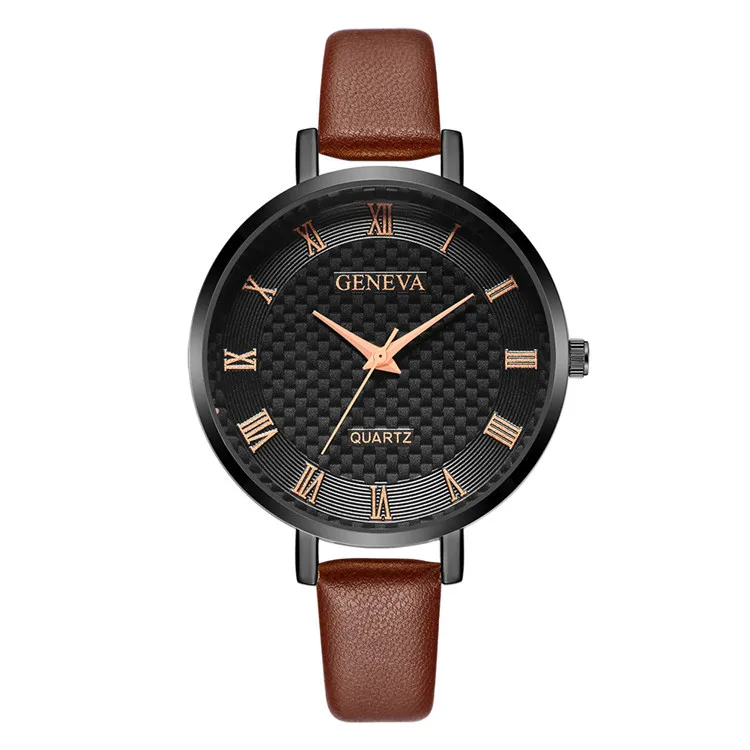 Часы женские кварцевые с кожаным ремешком и римскими цифрами|Женские