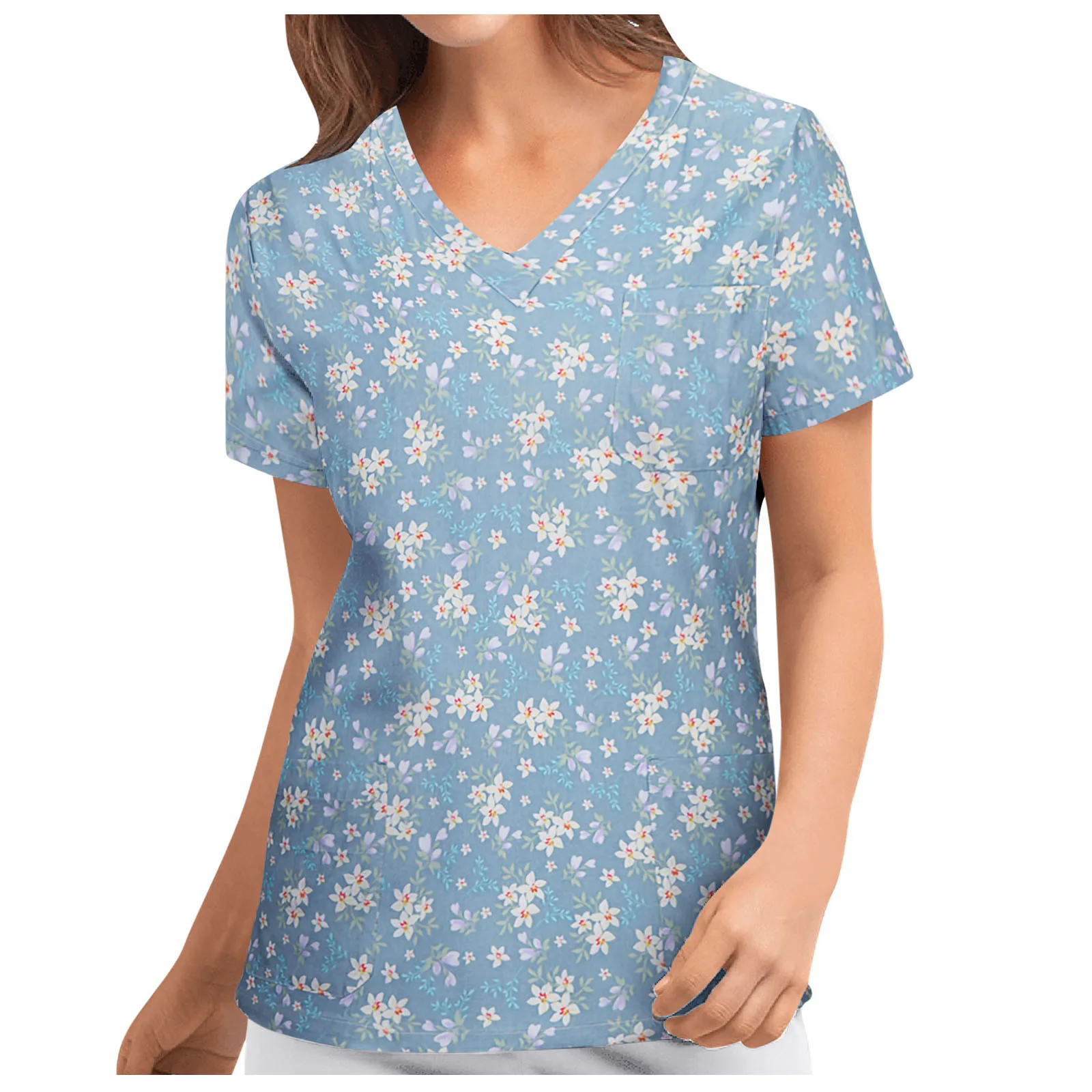 

Women Nurse Blouse Kawaii Cartoon Print Working Uniform Nursing Casual Short Sleeve Neck Scrub Tops Shirt Nurse Accessories 2021