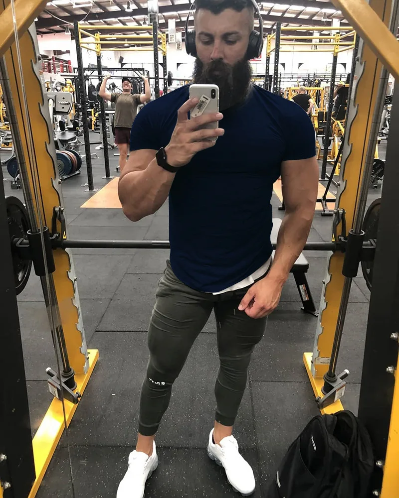 

men tshirt bodybuilding slim fit shirt workout fitness t-shirt muscle shirts short sleeve