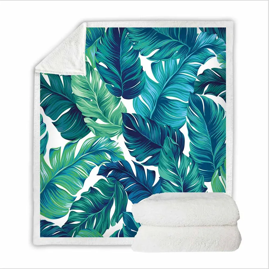 Одеяло из шерпы с тропическими растениями HELENGILI женское цветочное покрывало