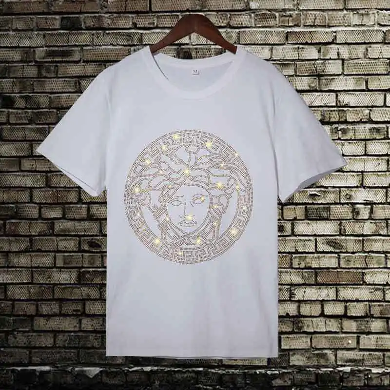

2021 New Men's T-shirt Short Sleeve Trend Loose Cotton Men's Hot Drill Short Sleeve T-Shirt Large Fashion Versatile