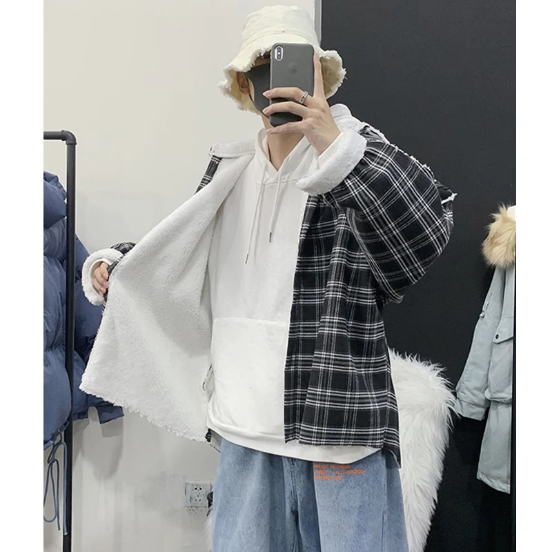 Новинка Зима 2019 мужские клетчатые куртки Толстая теплая куртка с бархатной