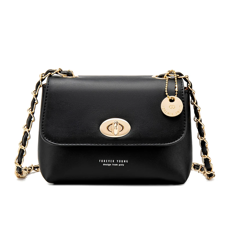 женская сумка через плечо Черные женские сумки из искусственной кожи цепочкой