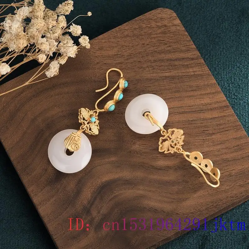 

White Jade Doughnut Earrings Women Charm Agate Fashion Natural Gemstone Jewelry Chalcedony Crystal 925 Silver Zircon Gifts