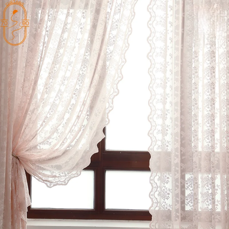 French Romantic Princess Pink Lace Curtains for Living Room Bedroom Balcony Curtains Bay Window Screens American Pastoral