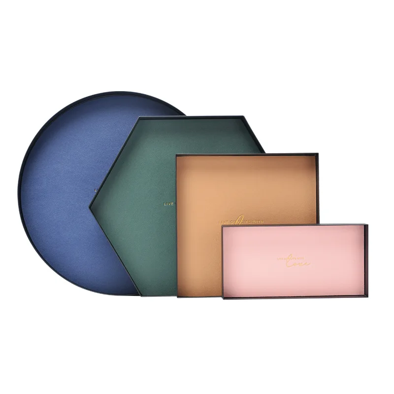 

Geometry Iron Storage Trays Leather Bottom Nordic Cosmetic Key Sundries Plate Jewelry Display Pans Home Ornaments Organizer