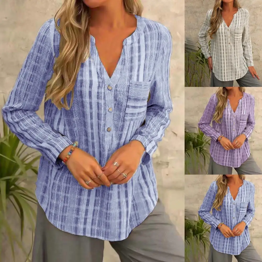 

Popular Women Shirt Loose Summer V Neck Long Sleeve Shirt Fashion Shirt Blouse