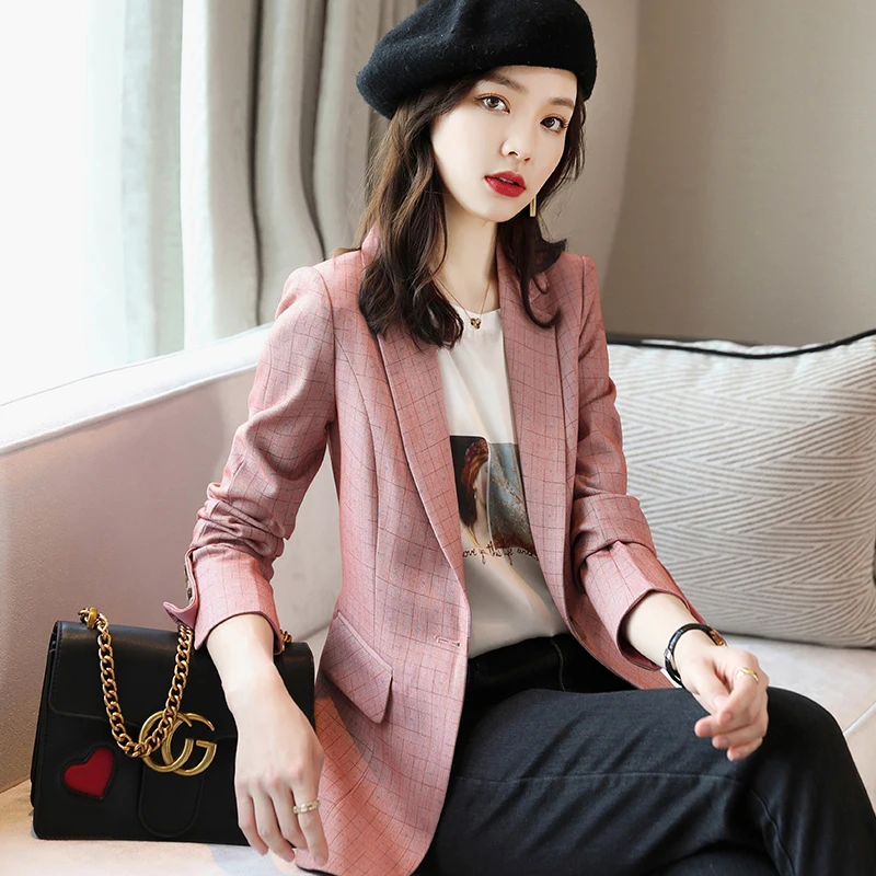 Korean autumn sports jacket women's oversized clothing Plaid sports jacket office women's jacket spring oversized clothing