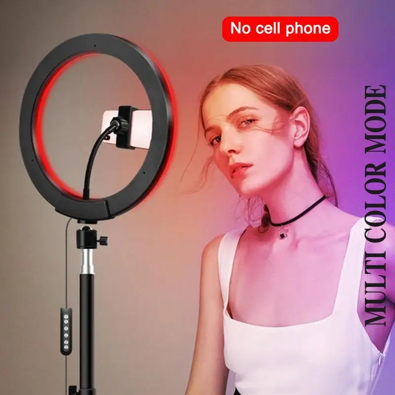 

13/10/8 inch RGB02 Ring Light With Tripods 15Light Colors Rainbow Ring Light Colorful Lighting for Vlogging Videos Mobile PC