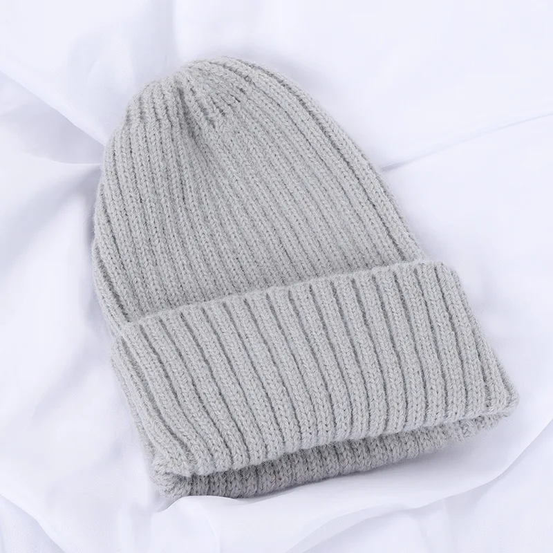 light grey Однотонная женская вязаная шапка Зима Теплый головной убор безвинная Шерстяная кепка остроконечная шапка защита Шапка Лыжная шапочка Милая маска в полоску - Цвет: light grey