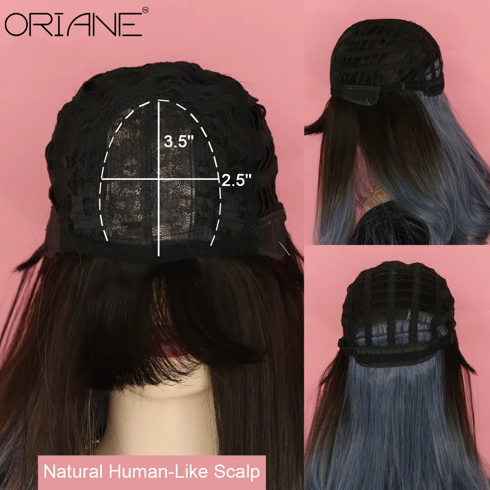 

ORIANE Blue Black Synthetic With Bangs Wigs For Girls Daily Wear Class Lolita Soft Cosplay Wigs For Women Heat Resistant Wigs