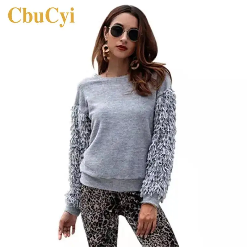 Women Knit Sweaters and Pullovers Autumn Loose Casual Knitted Crop Sweater Tassels Long-sleeve Jumpers | Женская одежда