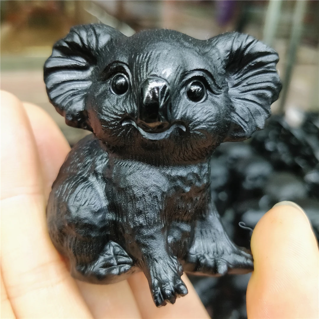 

Natural Black Obsidian Carving Elephant & Koala Lovely Figures Room Decor Witchcrafts Children Popular Gifts Mineral Sculpture
