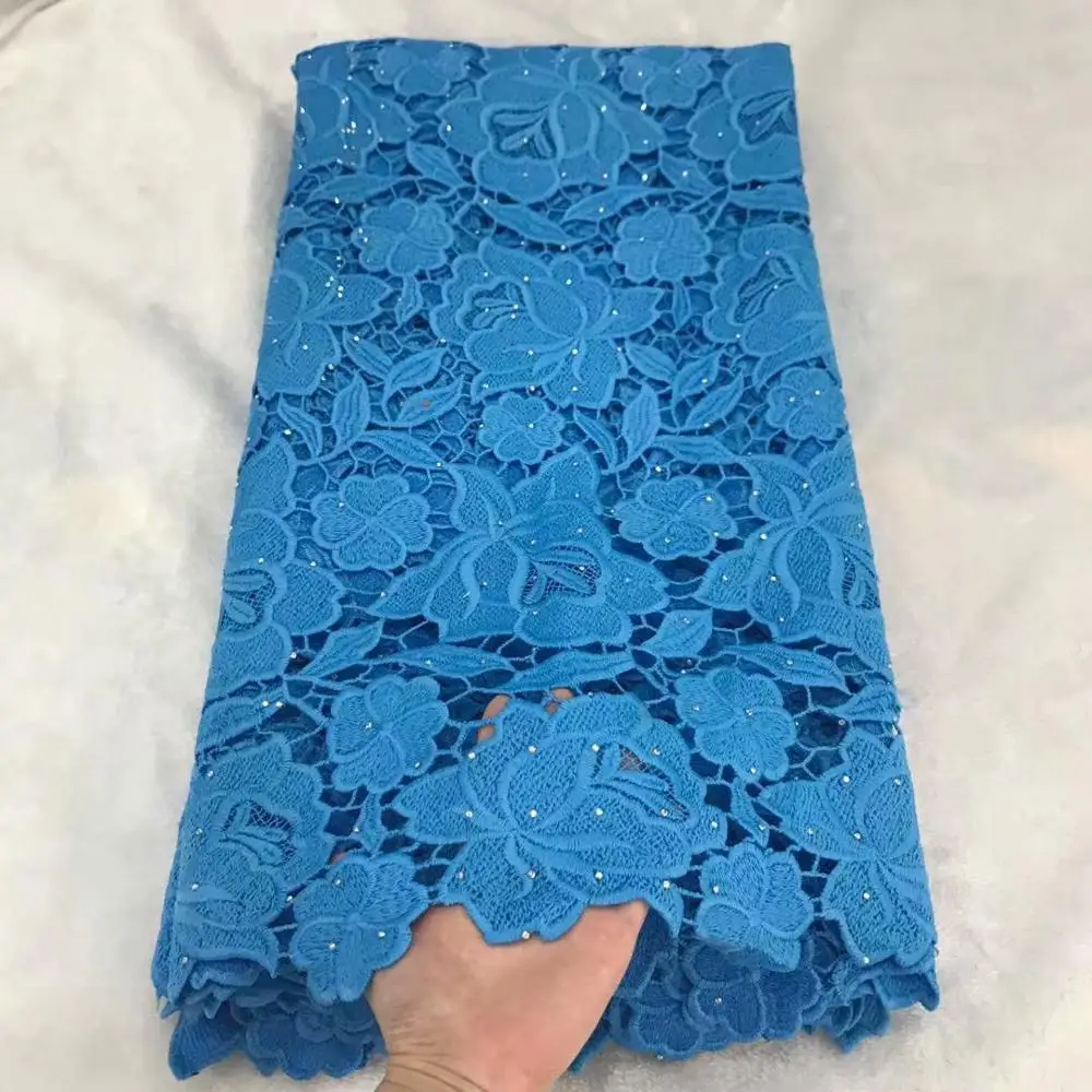 

popular stones 5yards milk silk lace fabric nice african water soluble lace fabric with stones comfortable flowers milk silk for dress DFSE201