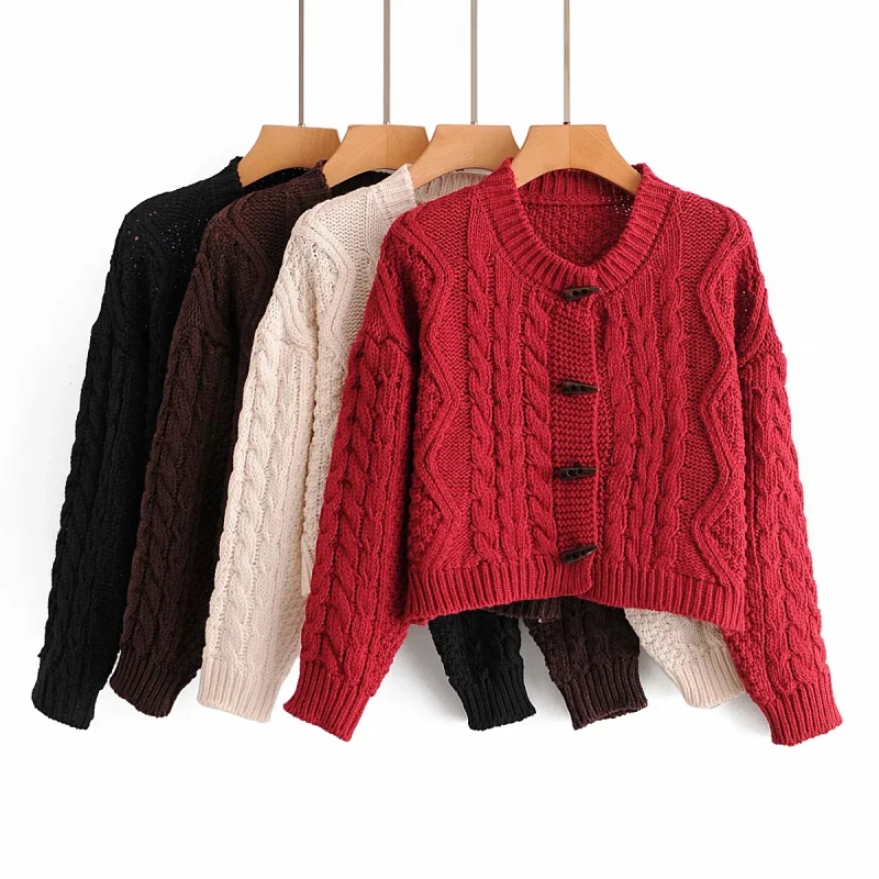 Винтажный женский короткий кардиган на пуговицах осень 2020 красная модная