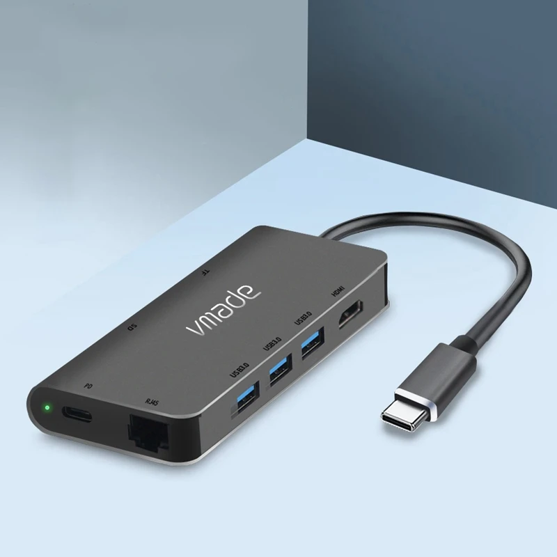 

Vmade Type-C 8-In-1 Docking Station with 4K HD/Gigabit Ethernet/PD Fast Charge+USB3.0