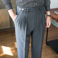 2021 men spring autumn business dress pants fashion belt casual slim fit suit pants male classic wedding office social trousers