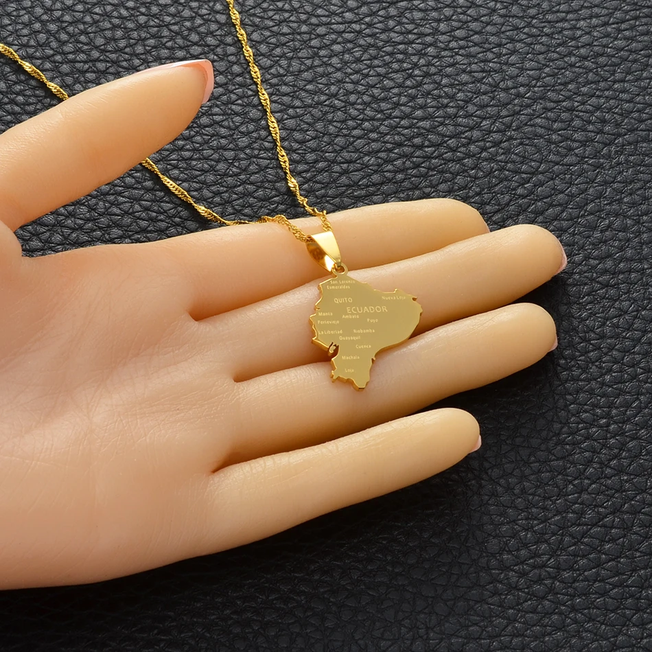 Anniyo Ecuador Map Pendant Necklaces for Women Silver Color/Gold Color Charm Maps Jewelry Ecuadorian Patriotic Best Gift #149121 | Украшения