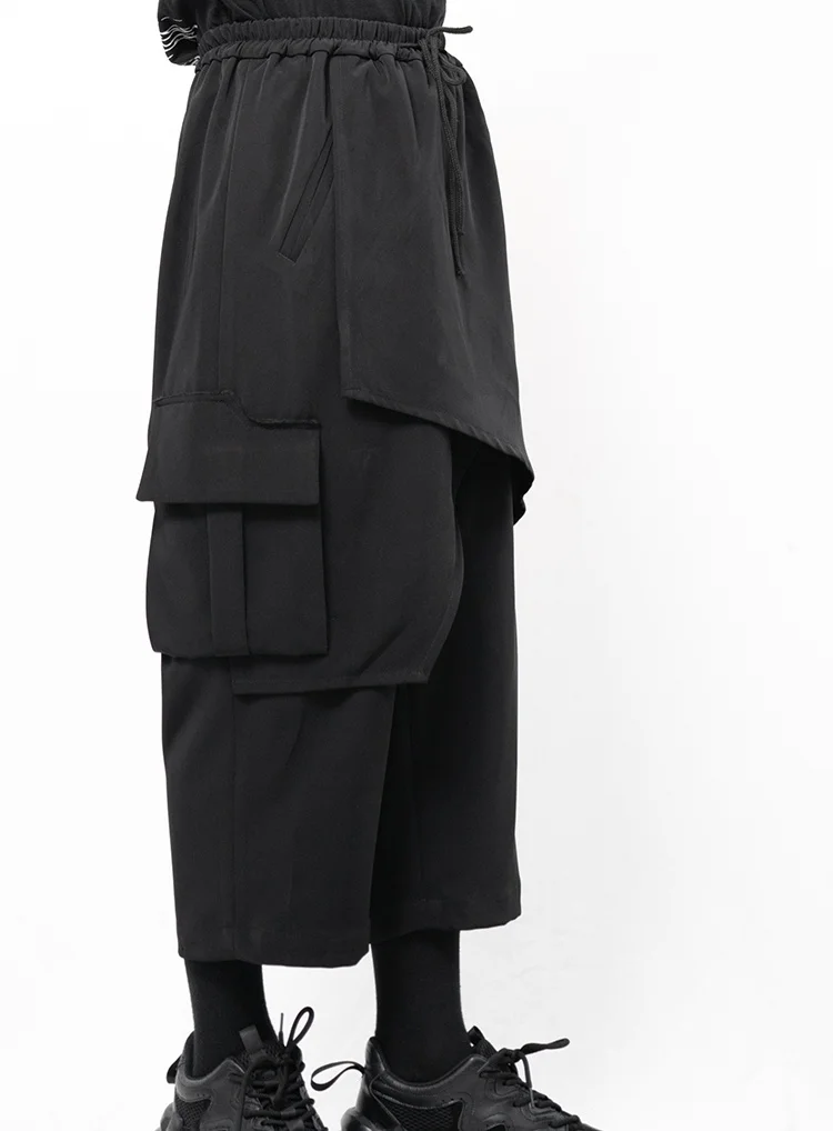 

Стильные облегающие мужские брюки Yamamoto с широкими штанинами, юбка, брюки, брюки с рисунком воина, разнослойная строчка