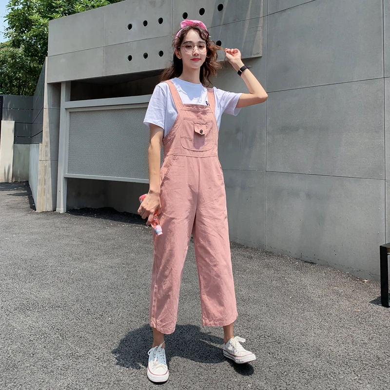Летние мягкие японские милые розовые комбинезоны для девочек штаны на лямках|strap