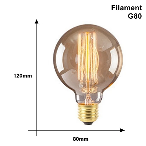 G80 Filament Винтаж Edison светильник лампочка E27 220v 40w Ретро Эдисон лампы ST64 T45 T100 T185 G80 G95 A19 нити накаливания светильник - Цвет: G80 Filament