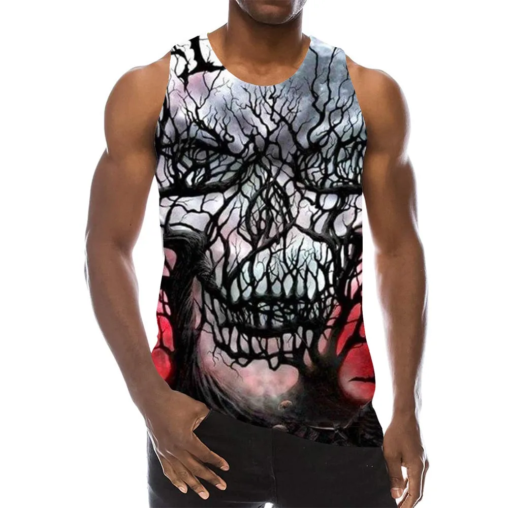 

Men Graphic Tank Top Round Neck 3D Print Sleeveless Daily Tops Men Black Abstract Skull Tees Men's Skeleton La Hip Hop Tanks