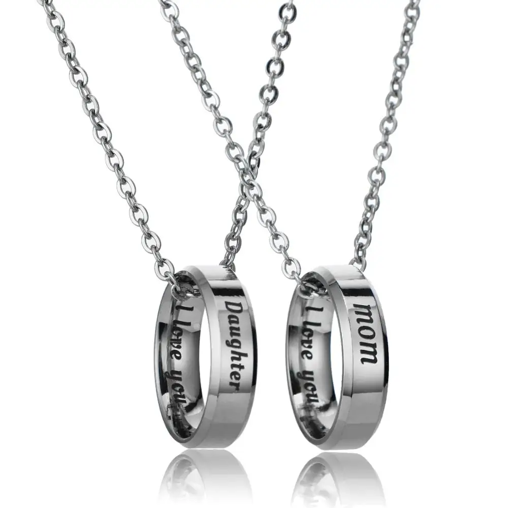 Ожерелье из нержавеющей стали 2 шт. круглое колье с надписью I Love You для мамы и