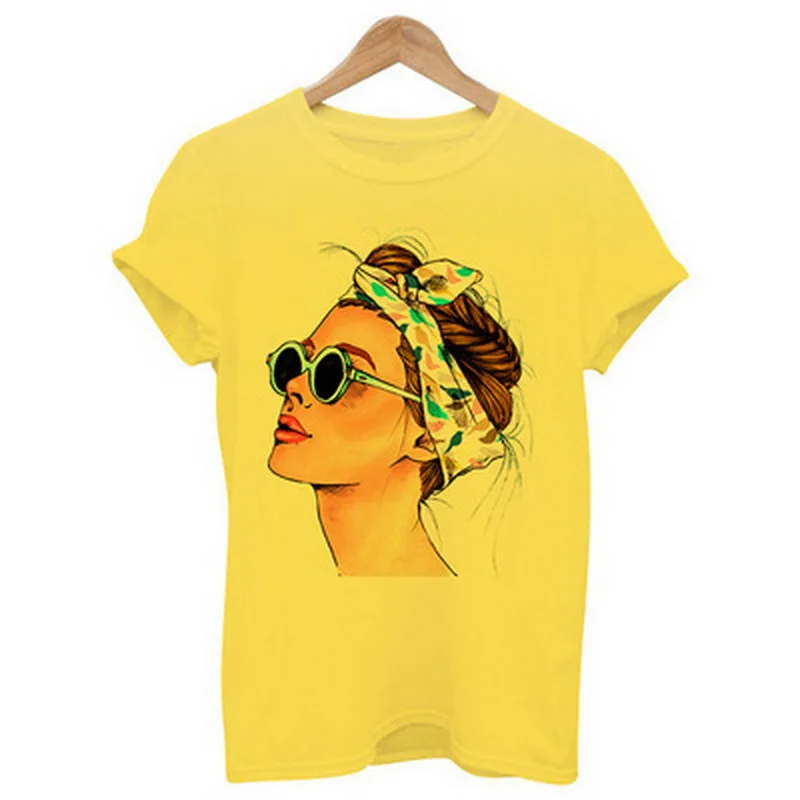 

2021 summer new women's fashion casual pure white girl's head pattern round neck short sleeve T-shirt female