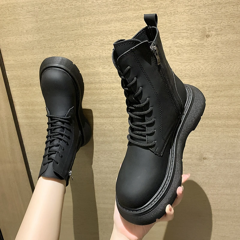 

2021 New Women Shoes Autumn Winter Fashion Women's Martin Boots Warm Thick Flat Bottom Short Leather Boots Ankel Boot Size 35-40