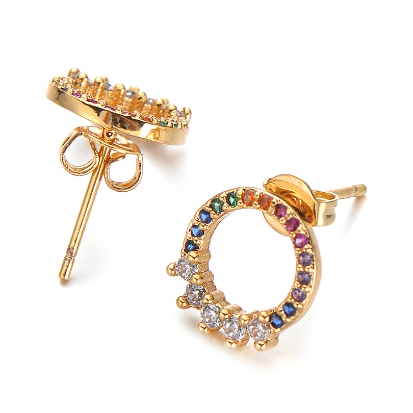 Женские серьги-гвоздики Pipitree простые круглые серьги с фианитами золотого цвета