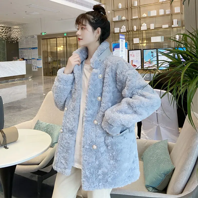 Women 2021 Autumn Winter Elegant Faux Fur Coat Female Warm Soft Fake Fur Jacket Ladies h Overcoat Pocket Casual Outwear Z708