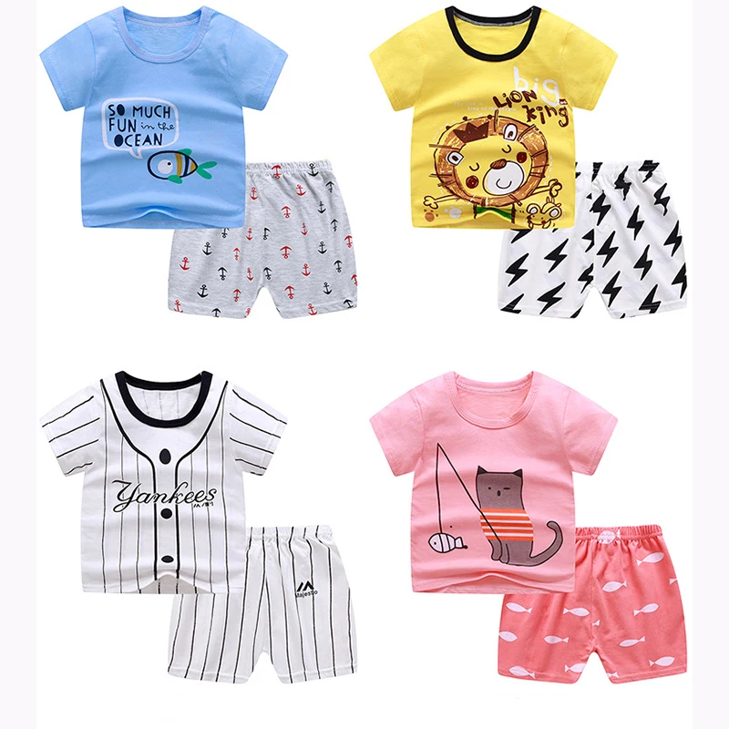 Футболка с мультяшным принтом комплект одежды для маленьких девочек и мальчиков