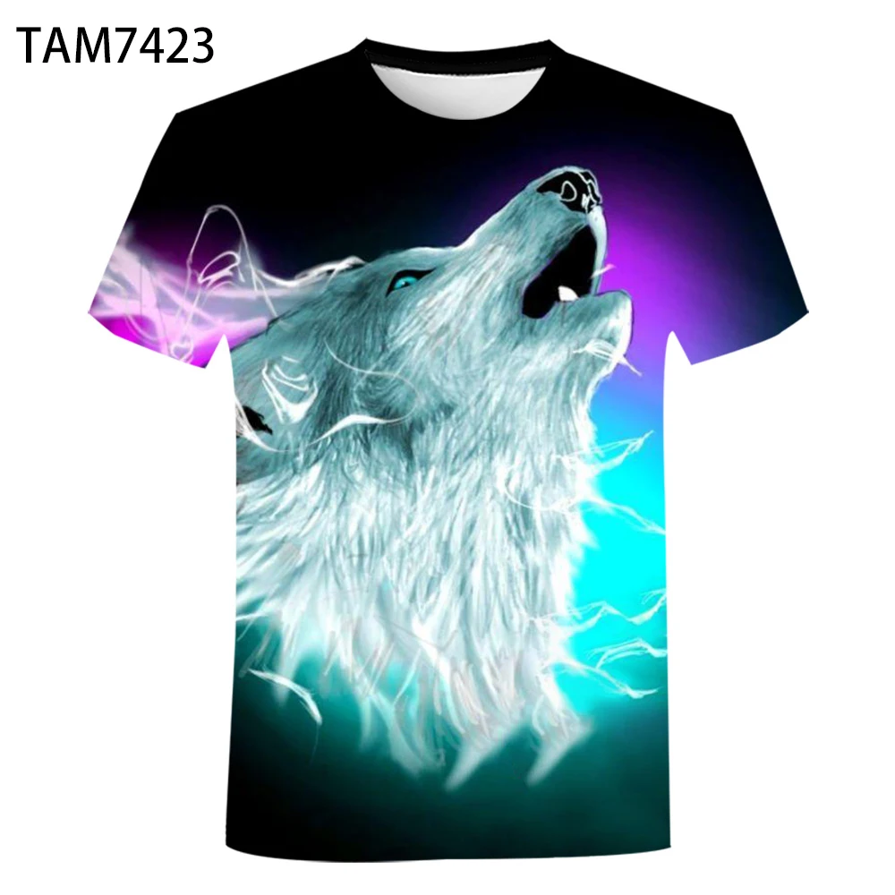 

Wolf Summer Men's Short Sleeve T-shirt Personality Top /girls Street Trend Children's Cute 3D Cartoon Animal Printing Boys Tees