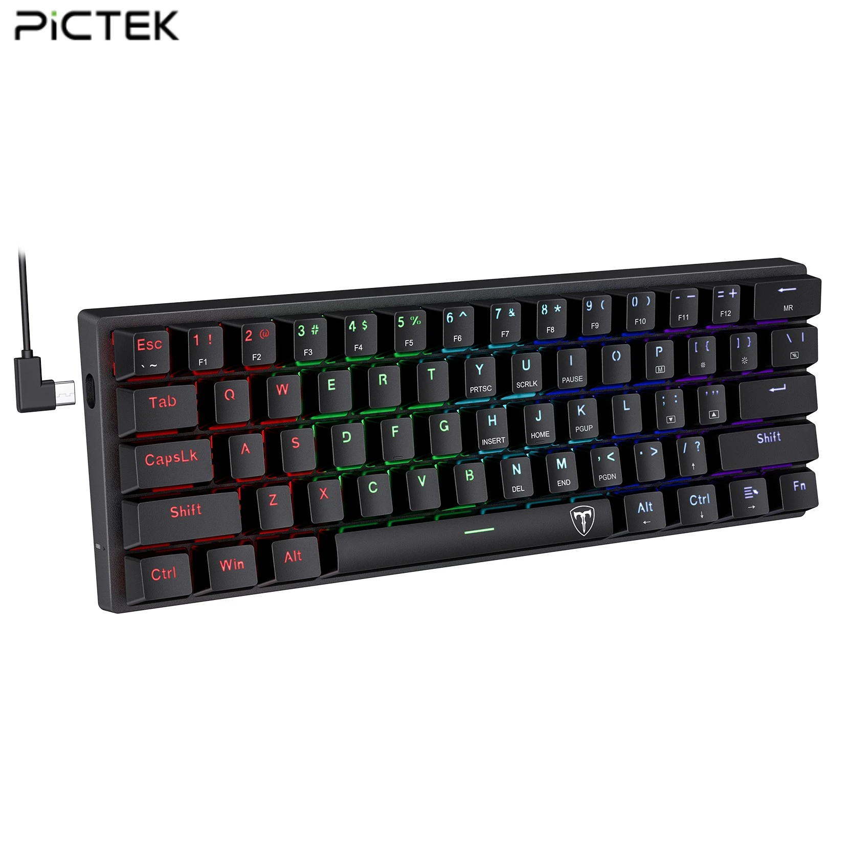 

PICTEK PC356 60% Wired LED Backlight Gaming Keyboard 61 Keys Compact Mechanical Keyboard Linear Blue Switch for portable travel