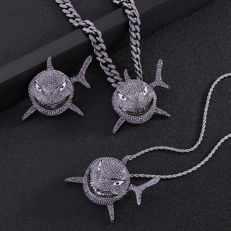 

Мода льдом ожерелье с акулой Роскошные блестящие стразы КУБИНСКИЙ звено цепи ожерелье для мужчин в стиле хип-хоп ювелирные изделия