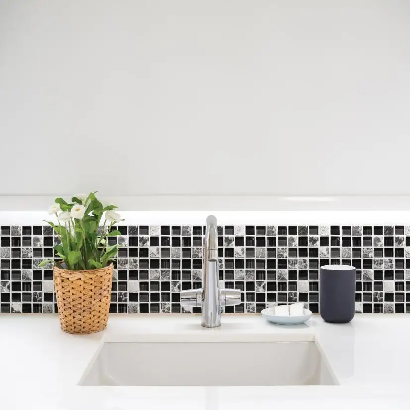 Ванная комната кухонные наклейки на плитку Водонепроницаемый черный мрамор