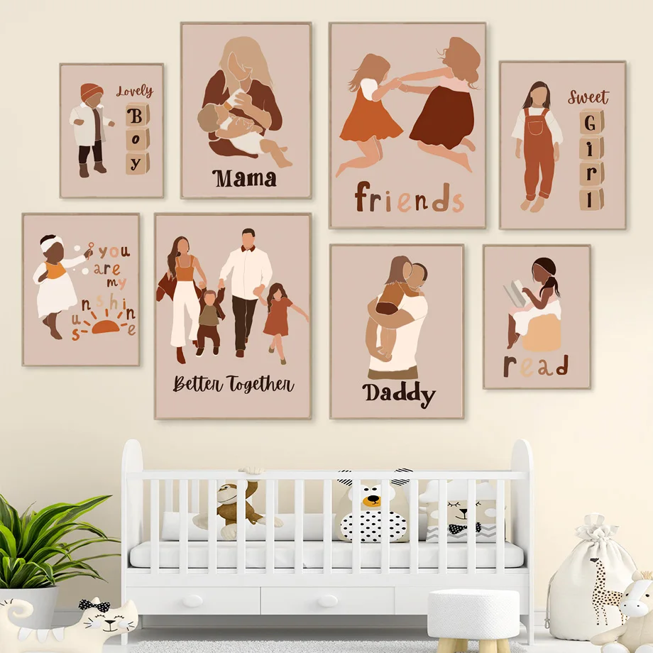 

Father Mother Baby Boy Girl Happy Family Wall Art Canvas Painting Nordic Posters And Prints Wall Picture For Living Room Decor