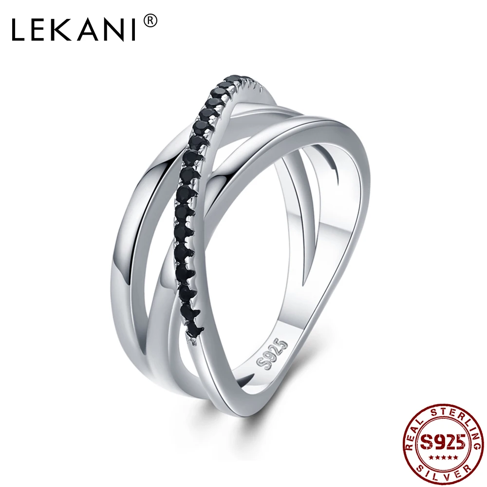 

LEKANI 925 Sterling Silver Fine Jewelry Engagement Black Spinel Rings for Women Fashion Romantic Anniversary Gift For Friends
