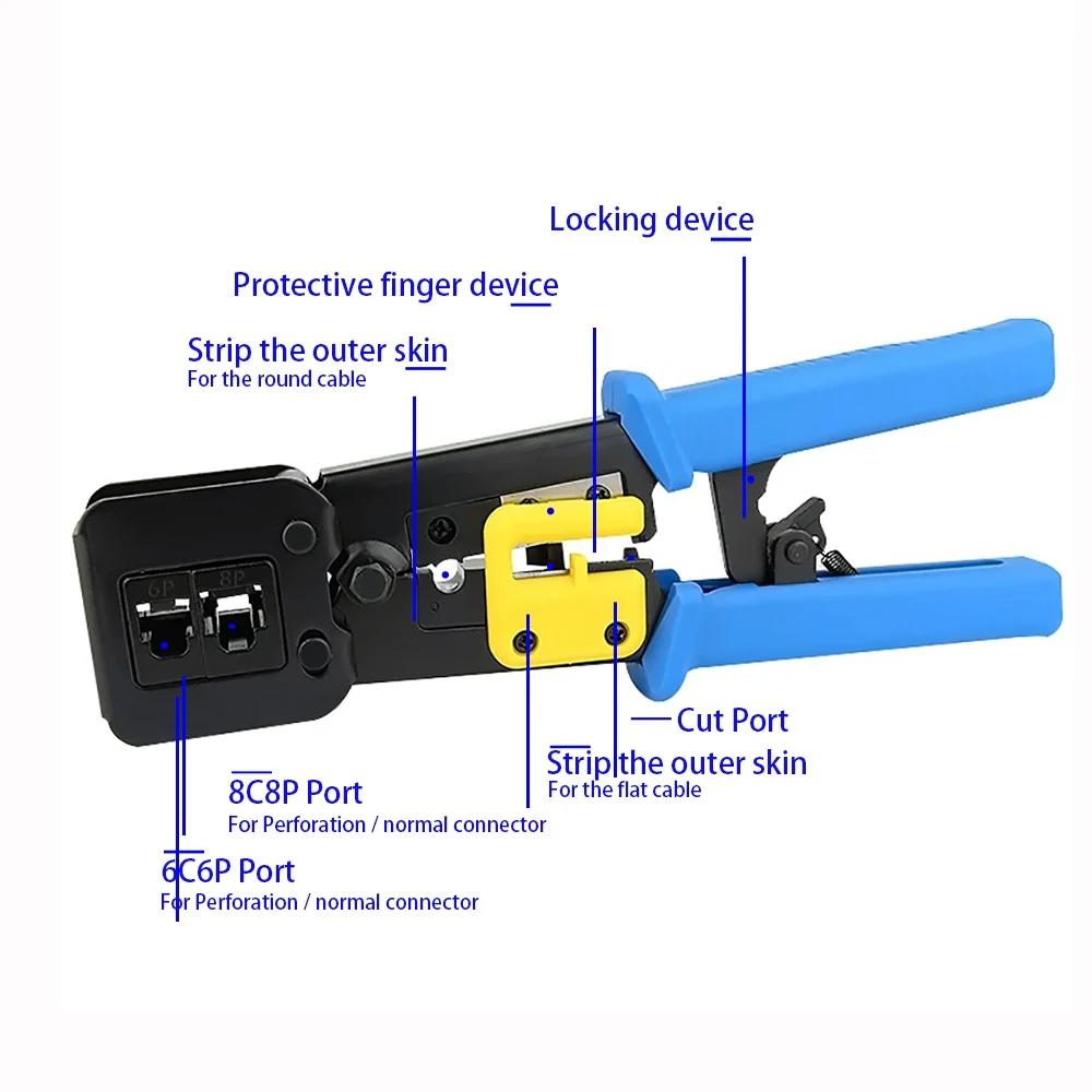 ez rj45 crimper hand network tools pliers rj12 cat5 cat6 8p8c cable stripper pressing clamp tongs clip pliers multi function new free global shipping