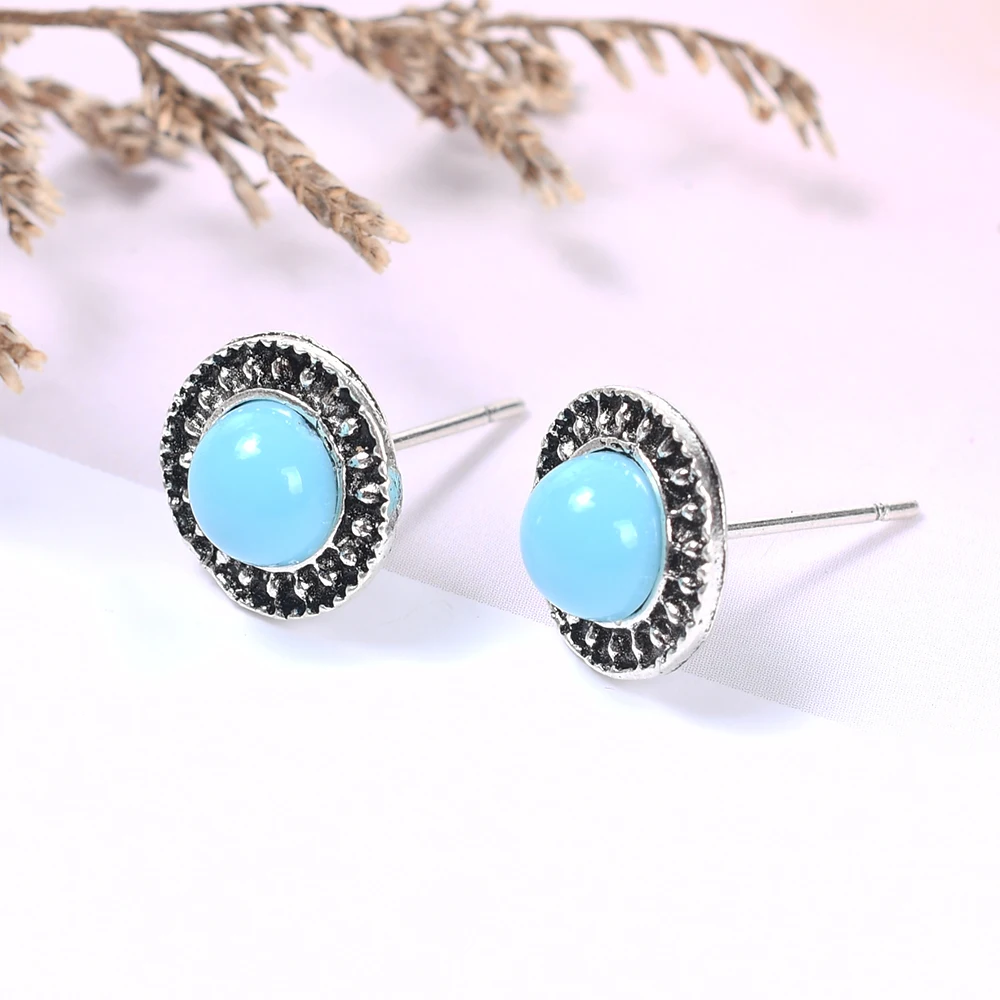 1 пара/синий шаровой соединитель серьги гвоздики Камея Кабошон ручной работы