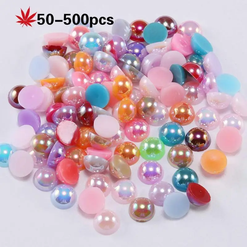

50-500pcs multicolor imitation pearl semi-circular flat back resin pearl glue rhinestone bead nail nail crafts DIY decoration