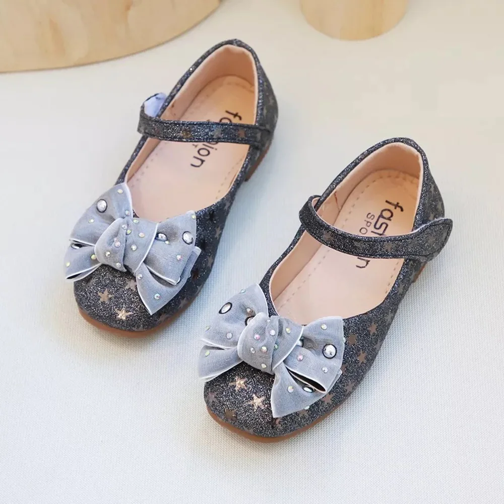 Туфли детские кожаные с бабочками блестками звездами бантиками для девочек |