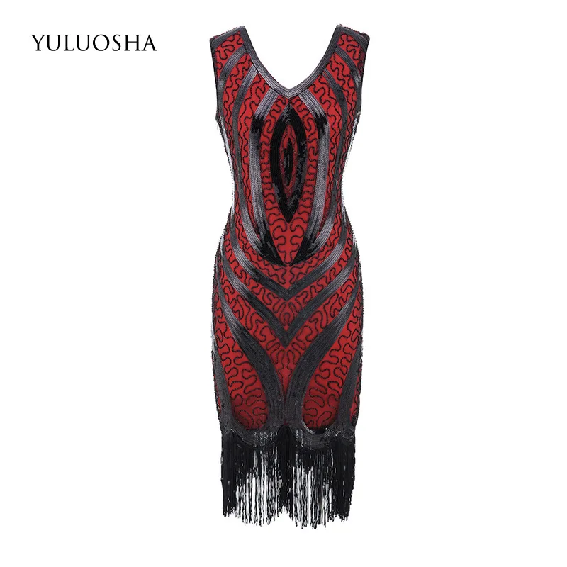 

YULUOSHA Sequined Dress Gold Prom Dress Polyester Sleeveless Beading Tassel A-Line Women Evening Princess Dress Vestido Fiesta