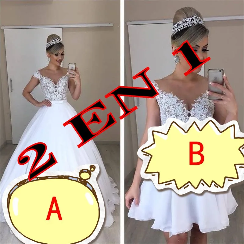 same as photo Дешевые Vestido de noiva A или B Стиль шифон свадебное платье в стиле бохо Sheer Illsion О образным вырезом кружево Съемная юбка свадебные платья - Цвет: same as photo