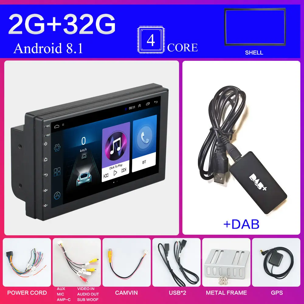 Синий 2 Din Android 8,1 Автомагнитола стерео без DVD " 1024*600 Универсальный Автомобильный плеер gps навигация Wifi Bluetooth USB Радио аудио плеер - Цвет: Синий