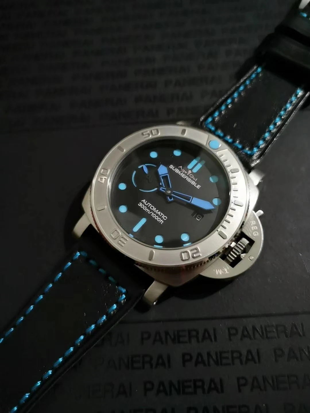 

Luxury Brand New Men Automatic Mechanical Sapphire MIKE HORN Special Stainless Steel 1950 Blue Leather Watches Luminous 47mm