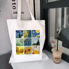 Женская винтажная сумка-шоппер, Экологически чистая вместительная Холщовая Сумка-тоут с рисунком Ван Гога, Давида, классический саквояж на плечо